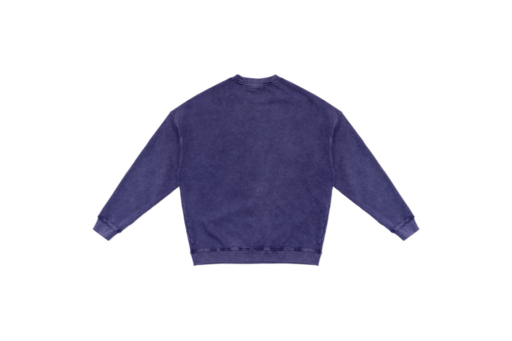 XPX CRACKED XPXVIII. PRINT WASHED PURPLE CREW NECK SWEATER