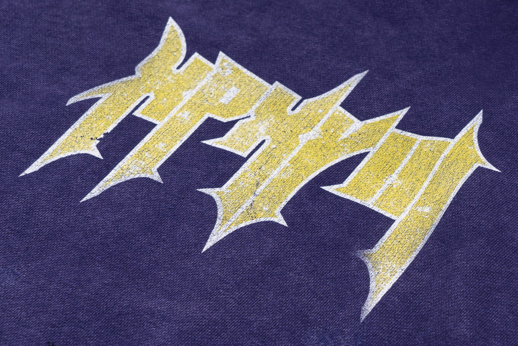 XPX CRACKED XPXVIII. PRINT WASHED PURPLE CREW NECK SWEATER