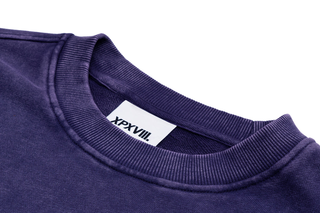 XPX CRACKED XPXVIII. PRINT WASHED PURPLE CREW NECK SWEATER