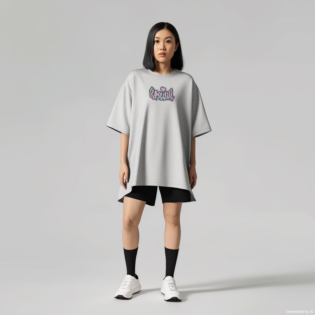 XPX GRAFFITI T-SHIRT DRESS IN HEATHER GREY