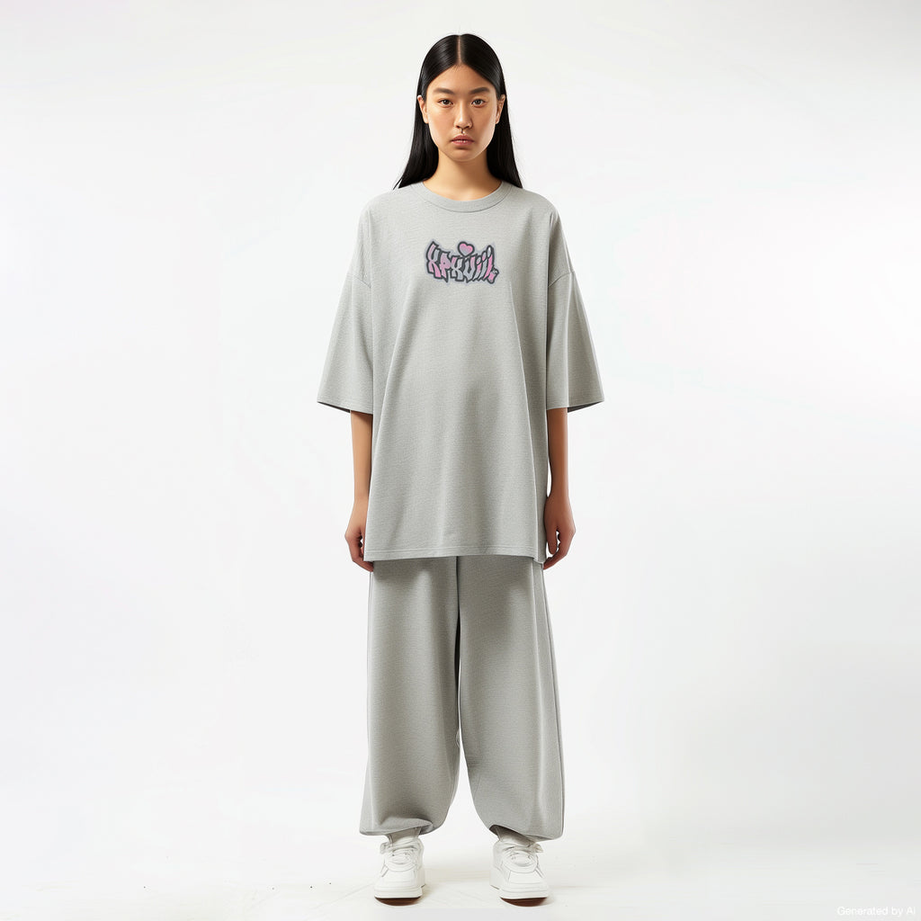 XPX GRAFFITI T-SHIRT DRESS IN HEATHER GREY