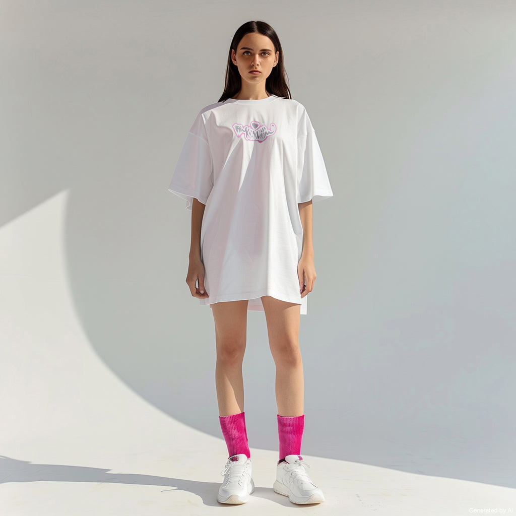 XPX GRAFFITI T-SHIRT DRESS IN WHITE