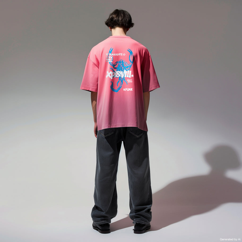 XPX SCROPION PRINT CREW NECK TEE IN PINK