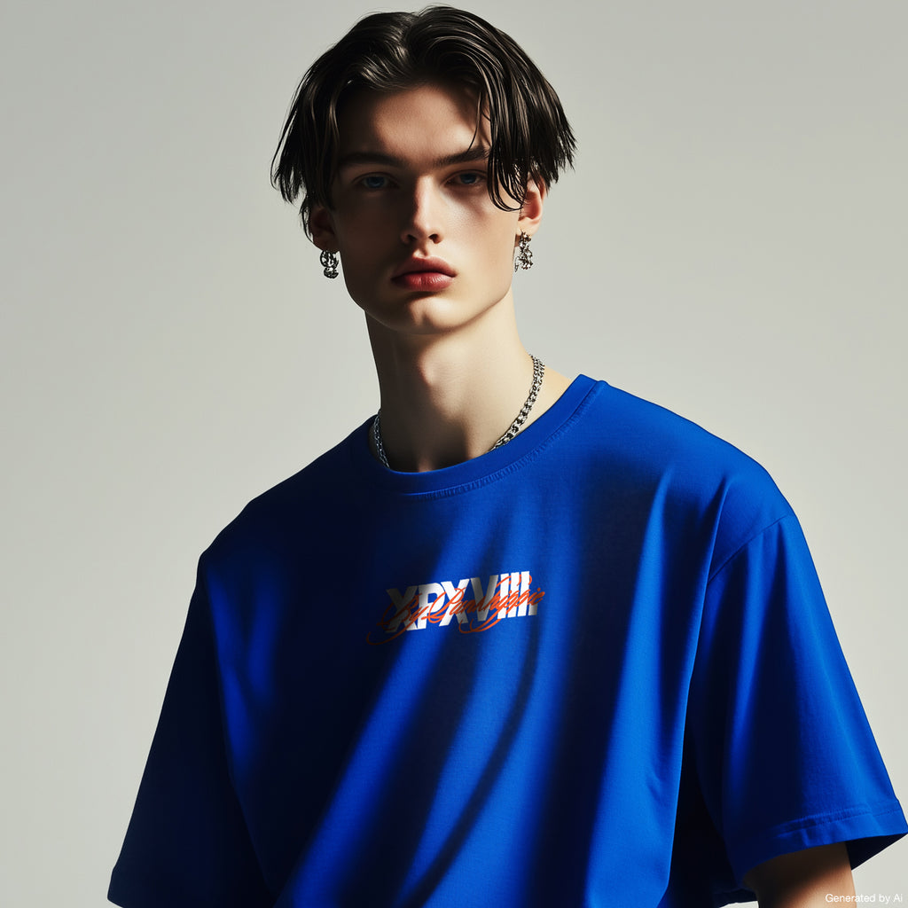 XPX LOGOS OVERLAY BLUE CREW NECK TEE