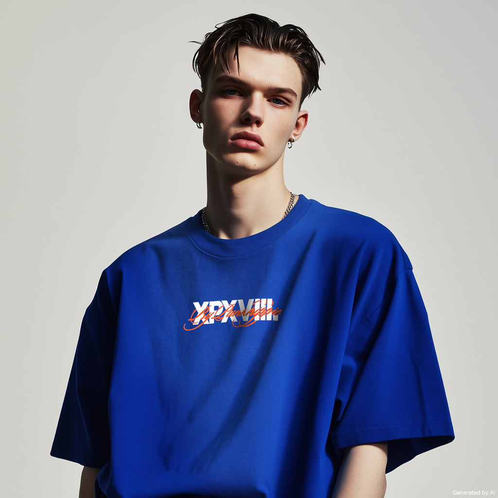 XPX LOGOS OVERLAY BLUE CREW NECK TEE