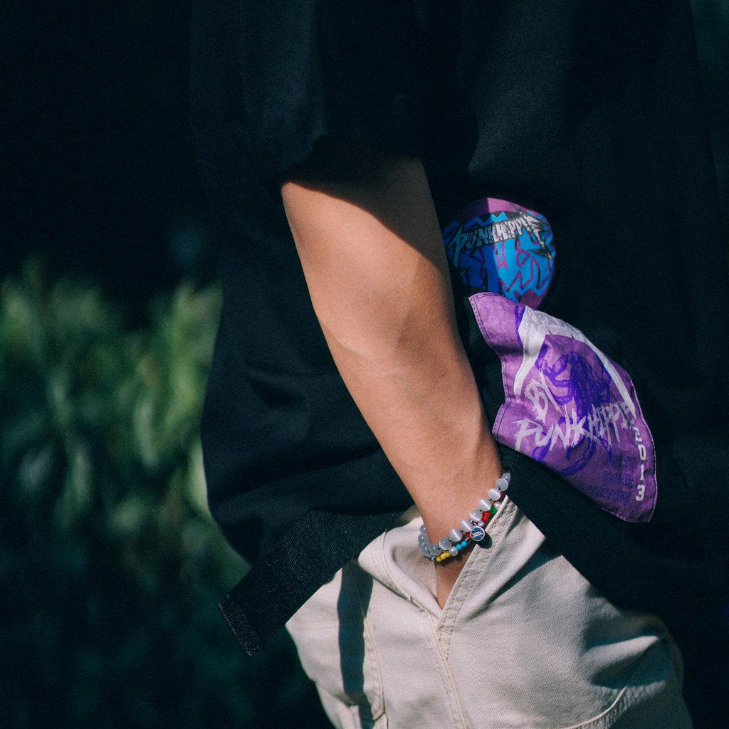 XPX BLACK CREW NECK TEE WITH WASHED PATCHES