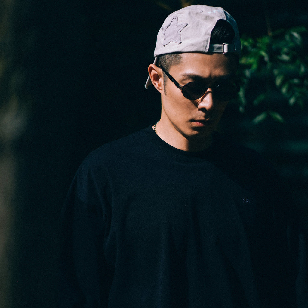 XPX BLACK CREW NECK TEE WITH WASHED PATCHES