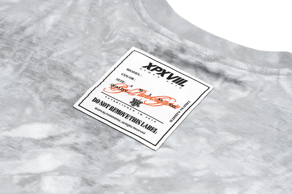 XPX DRIPPING LOGO WITH TIE DYE PRINT GREY CREW NECK TEE