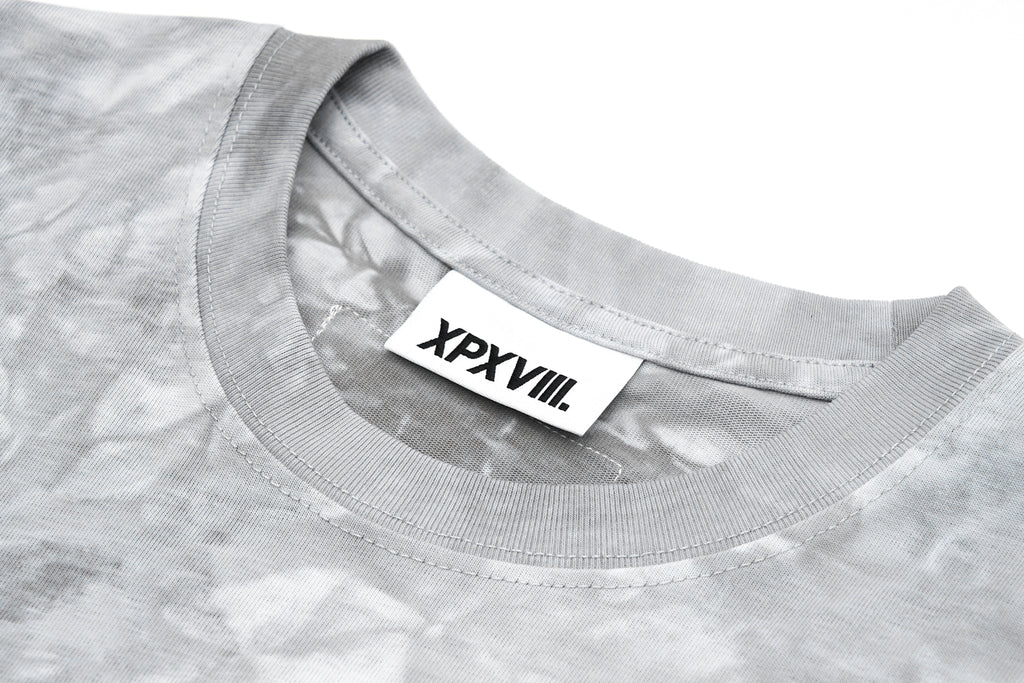 XPX DRIPPING LOGO WITH TIE DYE PRINT GREY CREW NECK TEE