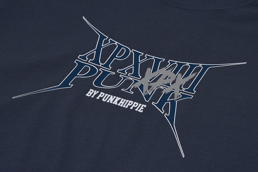XPX DISTORED LOGO GREY BLUE CREW NECK TEE
