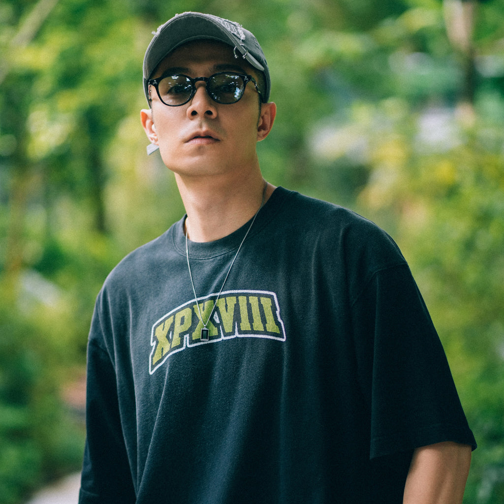 XPX XPXVIII EMBROIDERY PRINT BLACK CREW NECK TEE