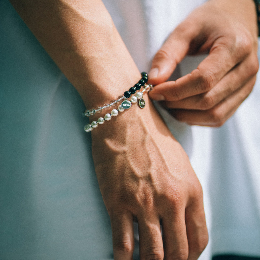 XPX CLEAR QUARTZ WITH OBSIDIAN BRACELET