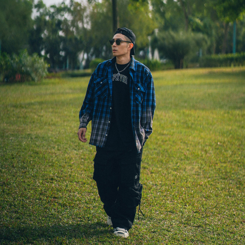 XPX OVERDYE CHECK SHIRT IN BLUE & PURPLE