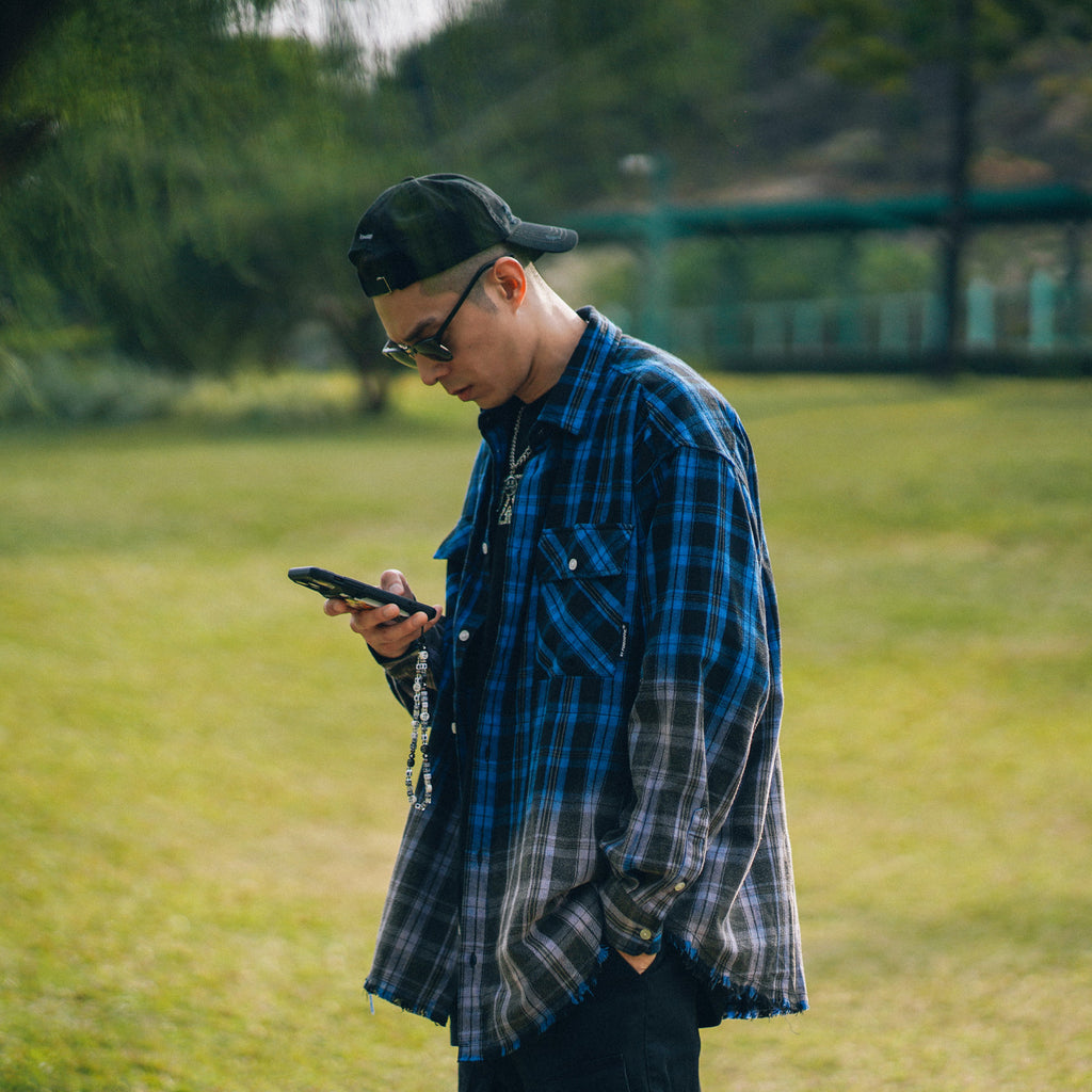 XPX OVERDYE CHECK SHIRT IN BLUE & PURPLE