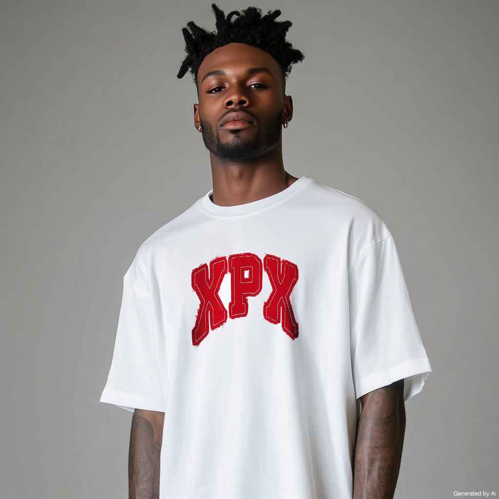 XPX EMBROIDERY VINTAGE UNIVERSITY CREW NECK TEE IN WHITE