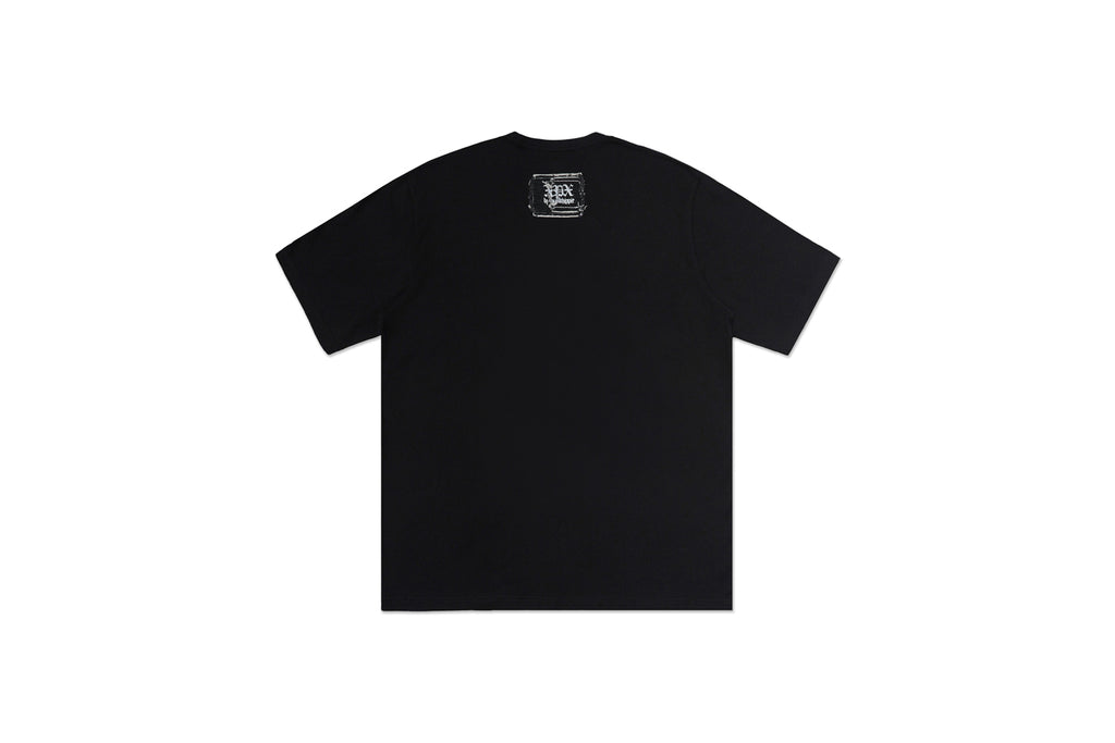 XPX DENIM EMBROIDERY PRINT BLACK CREW NECK TEE