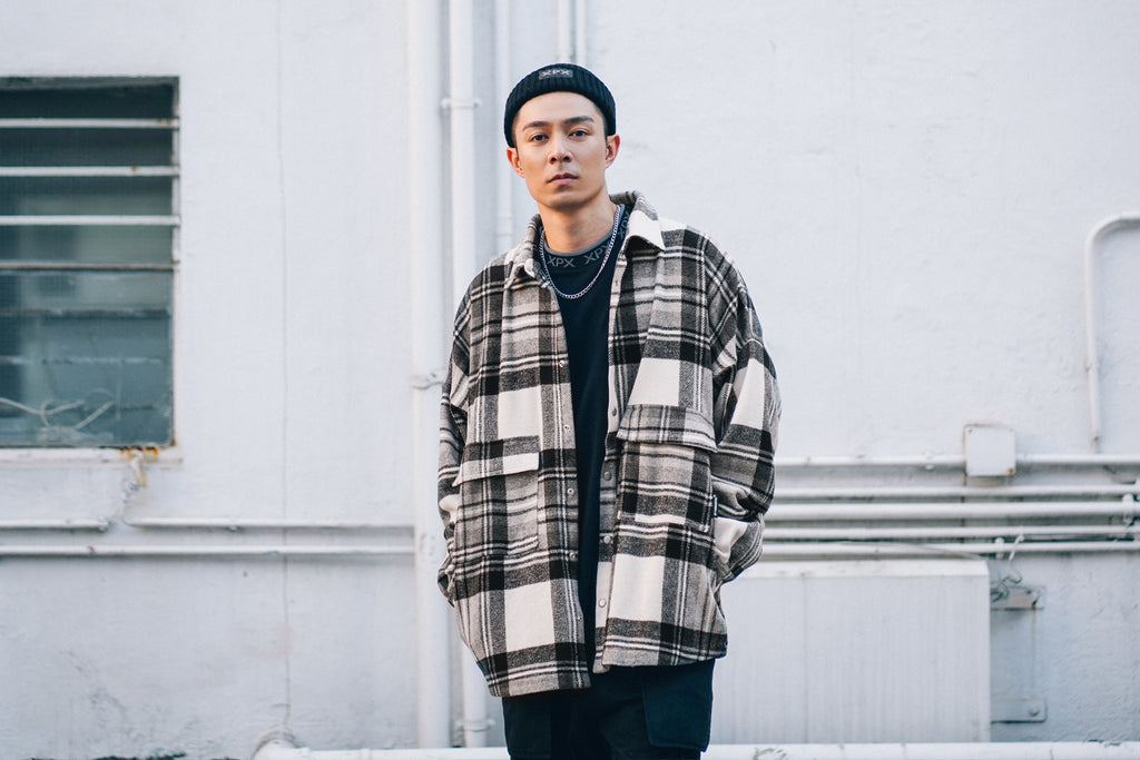 XPX 'HEAVY WOOL' OVER SHIRT (BLACK & WHITE)