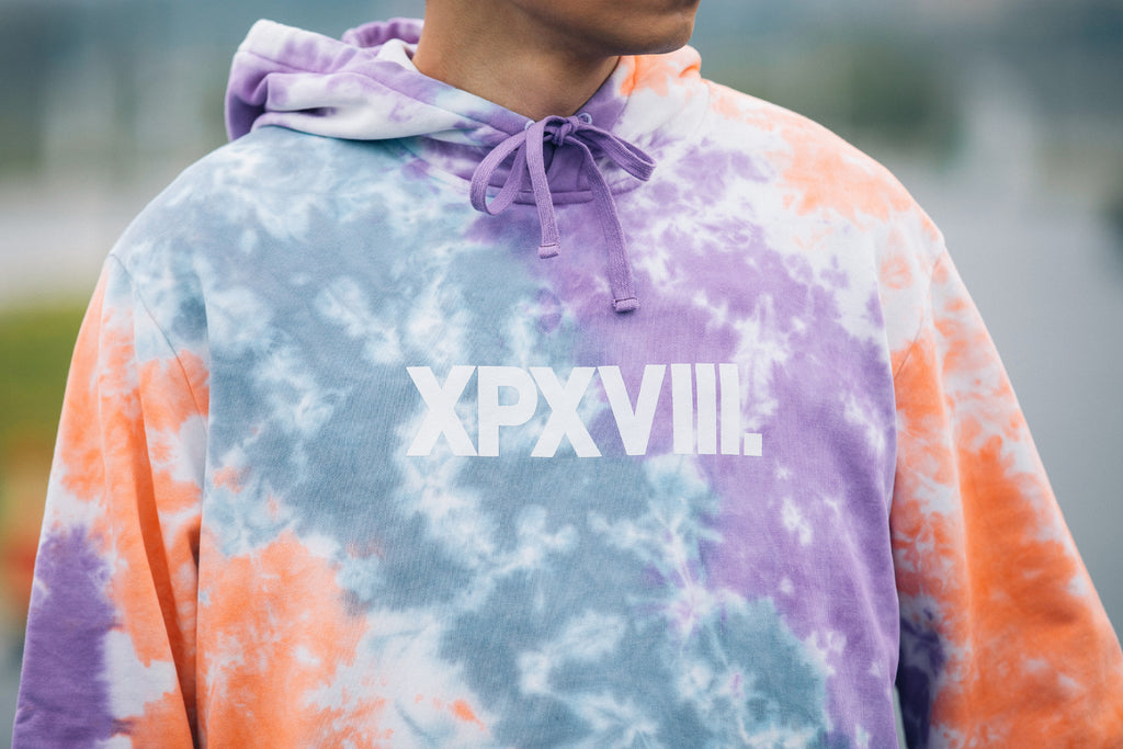 XPX TIE DYE HOODIE IN PURPLE - GREY - ORANGE