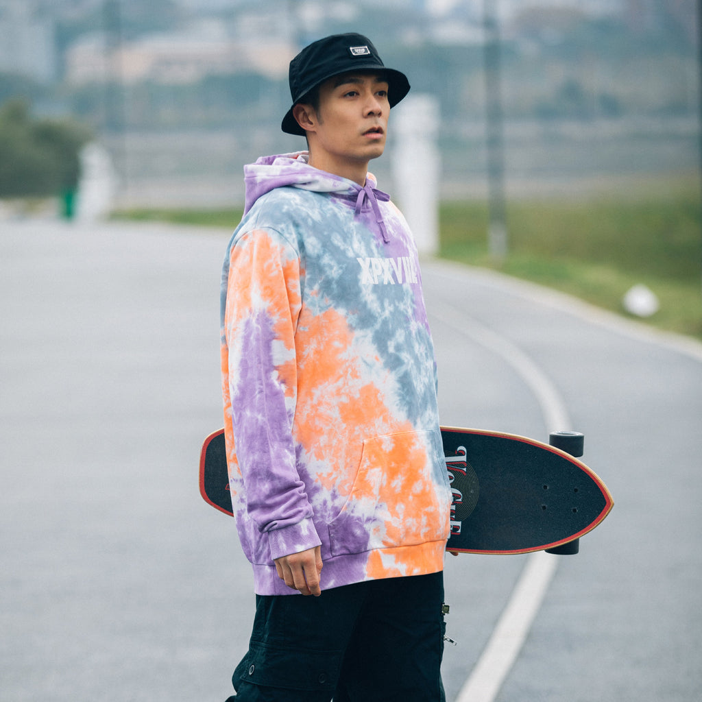 XPX TIE DYE HOODIE IN PURPLE - GREY - ORANGE