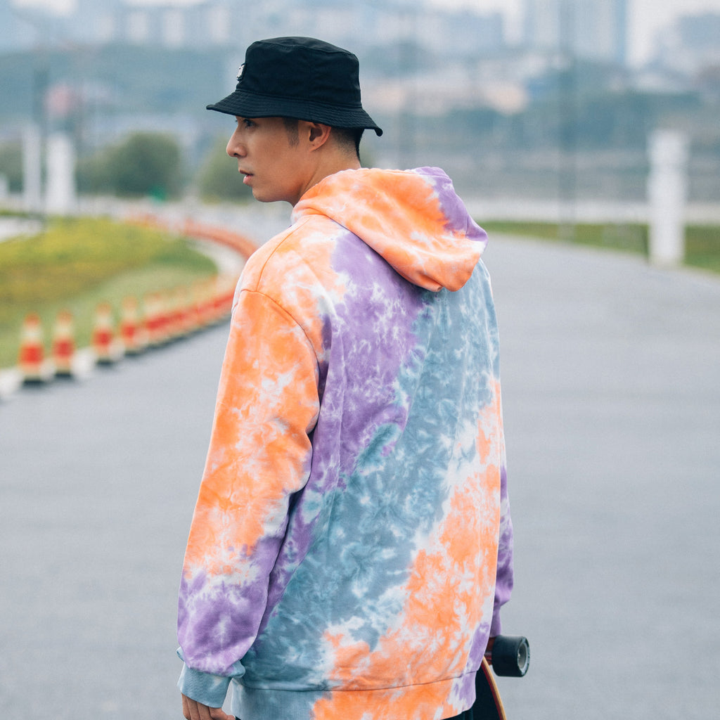 XPX TIE DYE HOODIE IN PURPLE - GREY - ORANGE