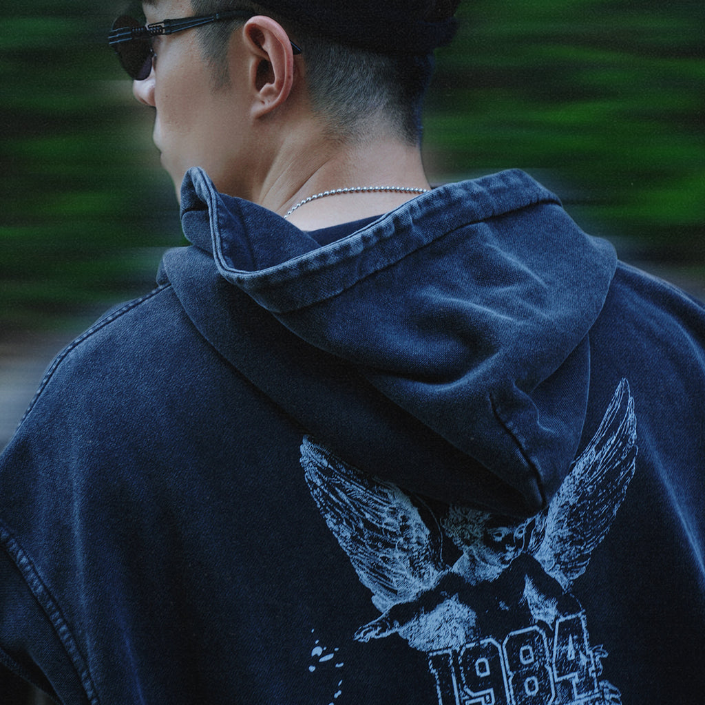 XPX 1984 ANGEL PRINT ZIP UP HOODIE VEST