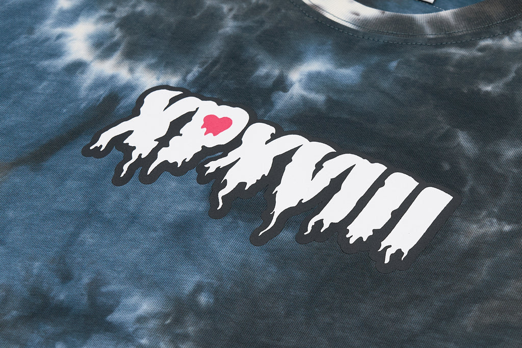 XPX DRIPPING LOGO WITH TIE DYE PRINT NAVY CREW NECK TEE