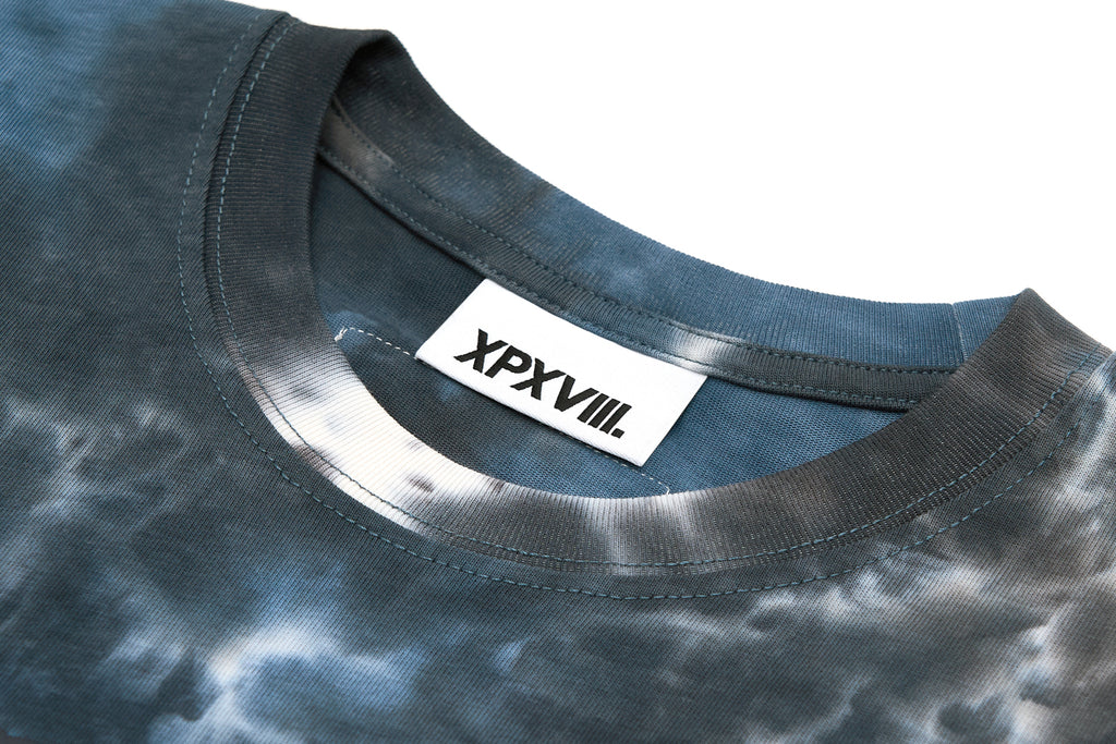XPX DRIPPING LOGO WITH TIE DYE PRINT NAVY CREW NECK TEE