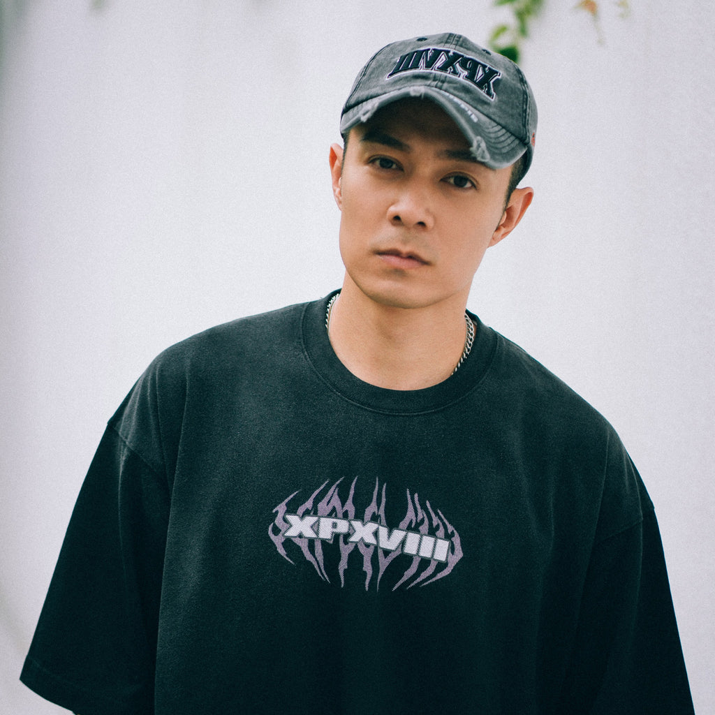 XPX DOUBLE XPXVIII LOGOS BLACK CREW NECK TEE