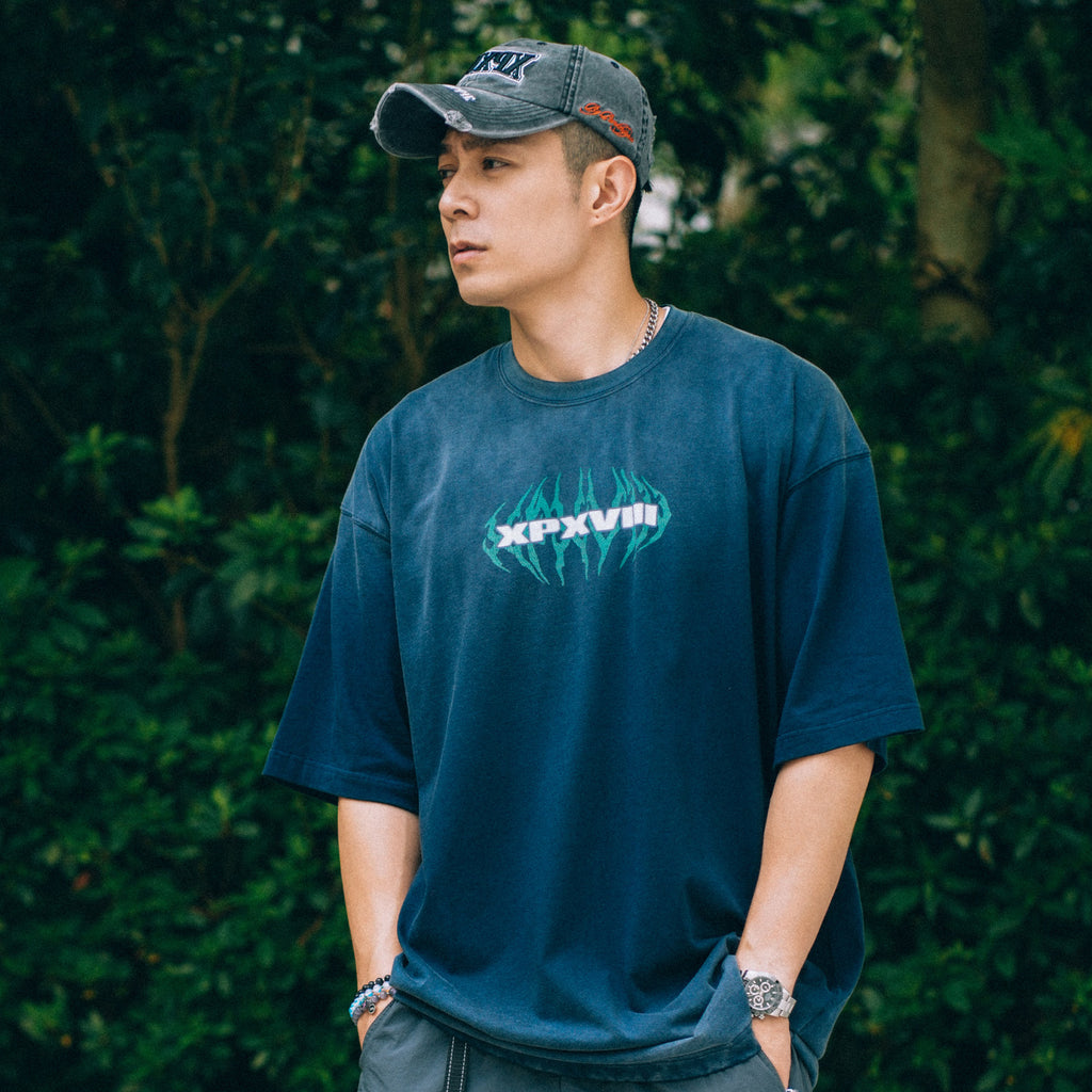 XPX DOUBLE XPXVIII LOGOS NAVY CREW NECK TEE