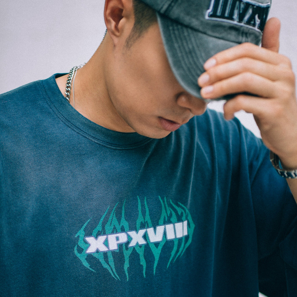 XPX DOUBLE XPXVIII LOGOS NAVY CREW NECK TEE