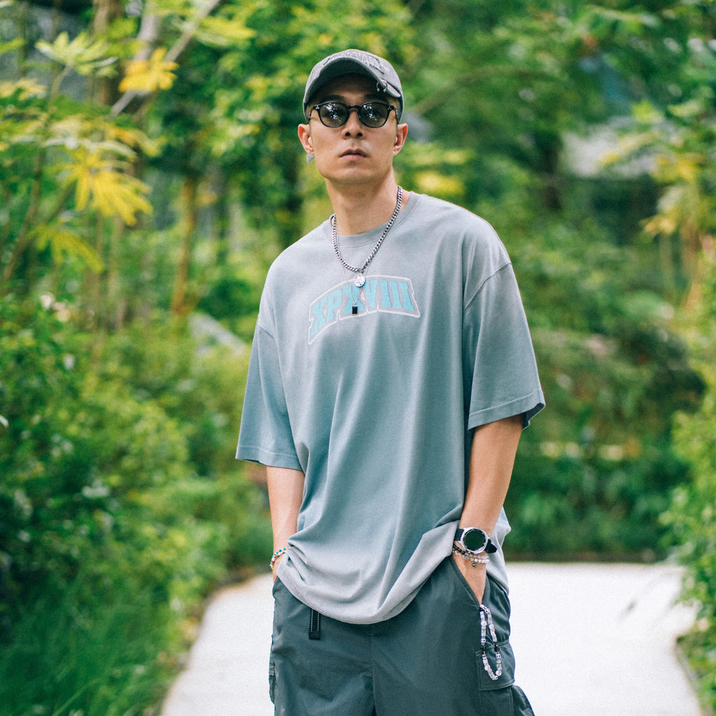 XPX XPXVIII EMBROIDERY PRINT GREY CREW NECK TEE