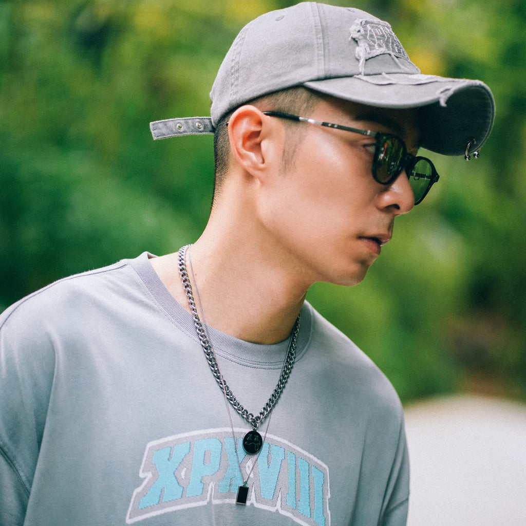 XPX XPXVIII EMBROIDERY PRINT GREY CREW NECK TEE