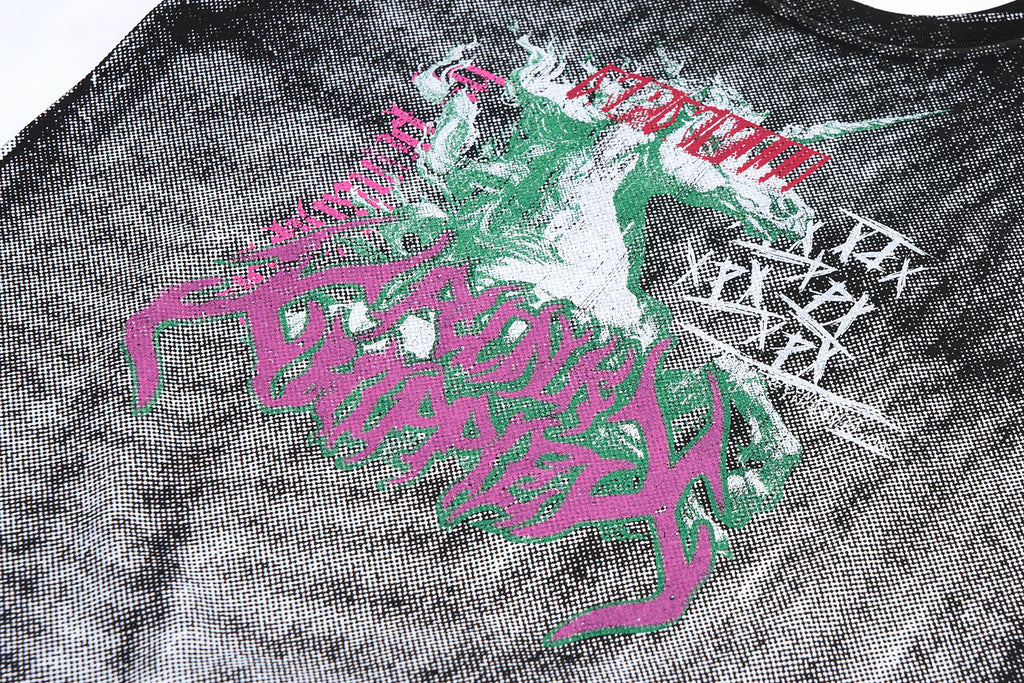 XPX ILLUSION UNICORN PRINT BLACK CREW NECK TEE