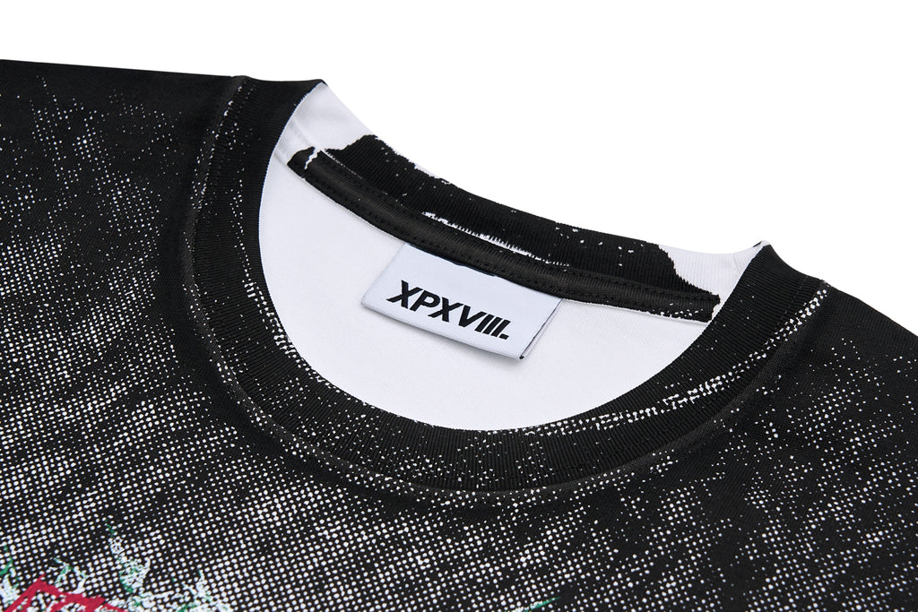 XPX ILLUSION UNICORN PRINT BLACK CREW NECK TEE