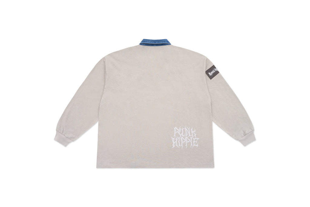 XPX DENIM COLLAR OVERSIZED POLO SHIRT IN GREY