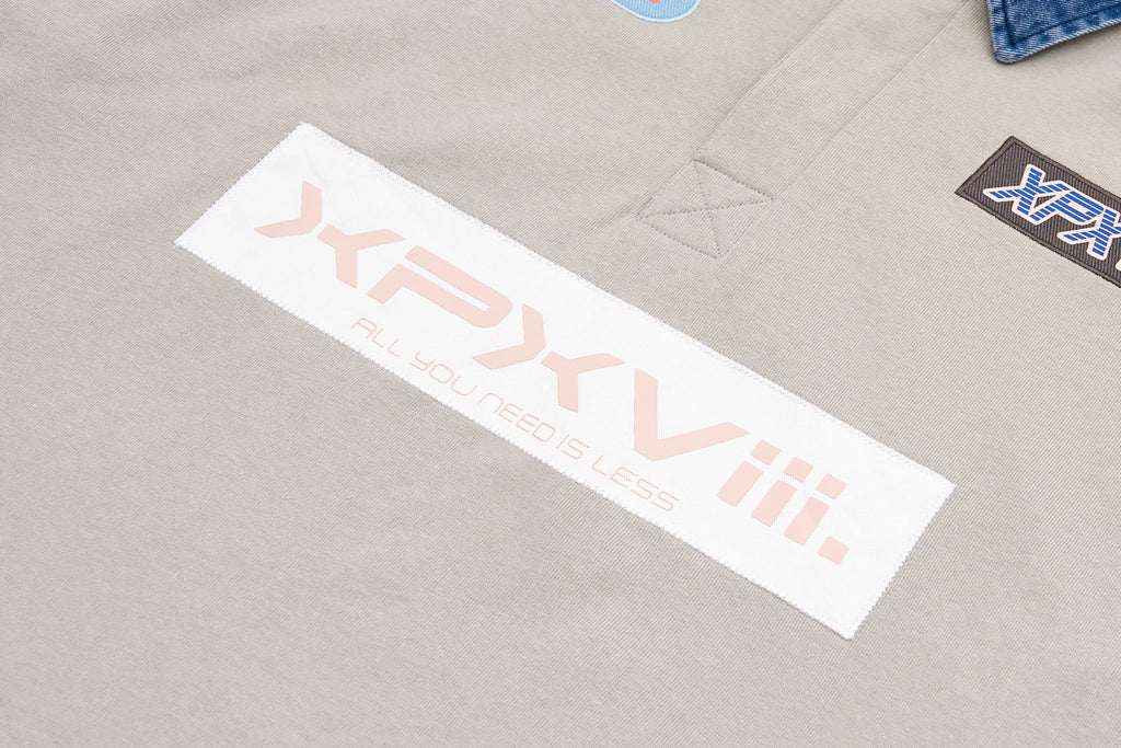 XPX DENIM COLLAR OVERSIZED POLO SHIRT IN GREY