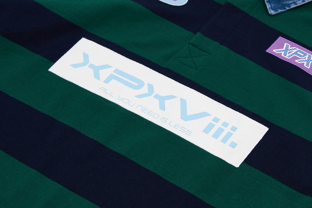 XPX DENIM COLLAR OVERSIZED POLO SHIRT IN STRIPE