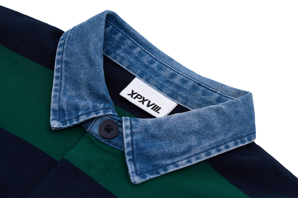 XPX DENIM COLLAR OVERSIZED POLO SHIRT IN STRIPE