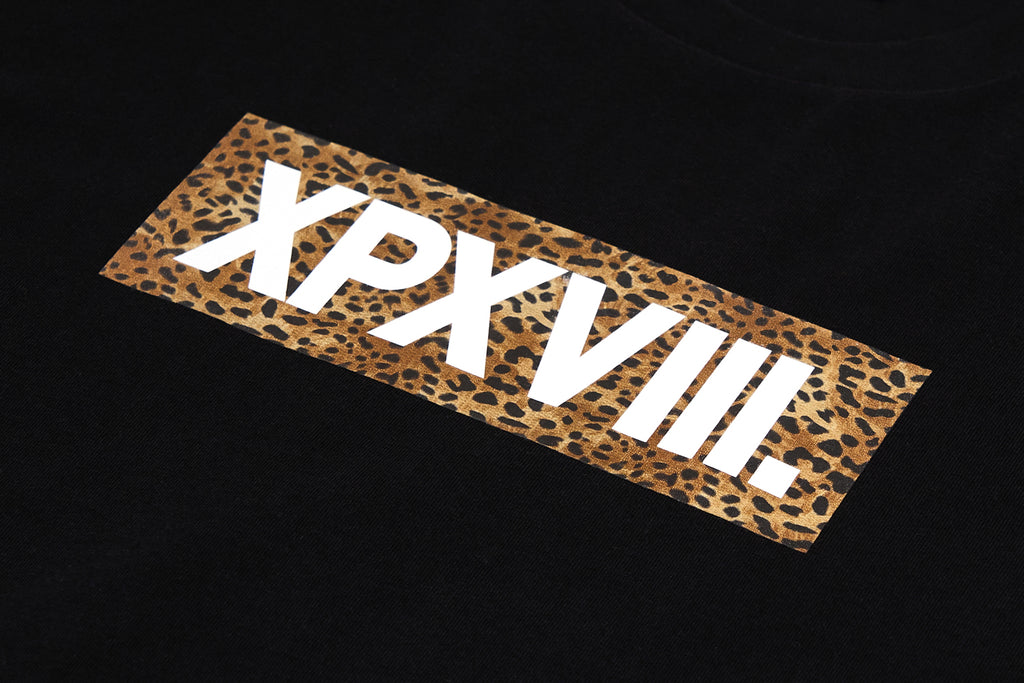 XPX XPXVIII BOX LOGO  BLACK CREW NECK TEE (LEOPARD)