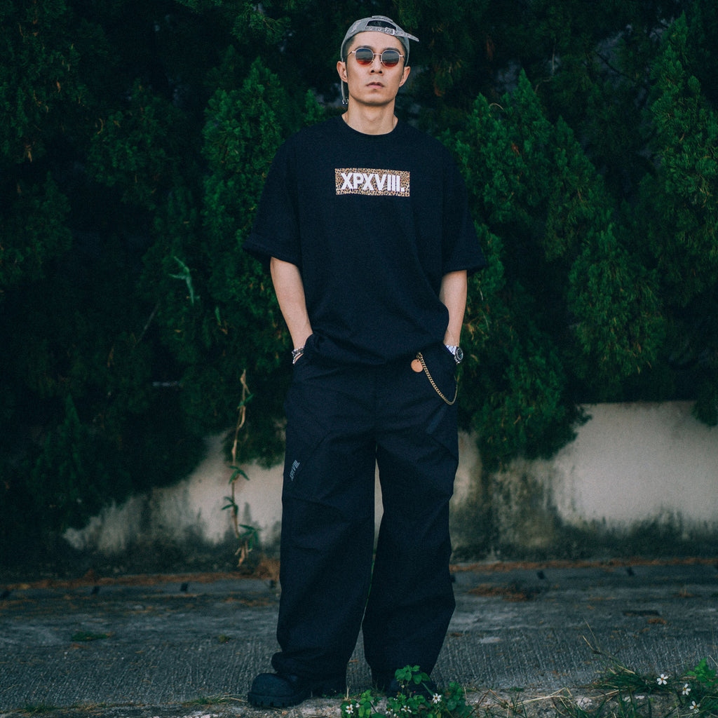 XPX XPXVIII BOX LOGO  BLACK CREW NECK TEE (LEOPARD)