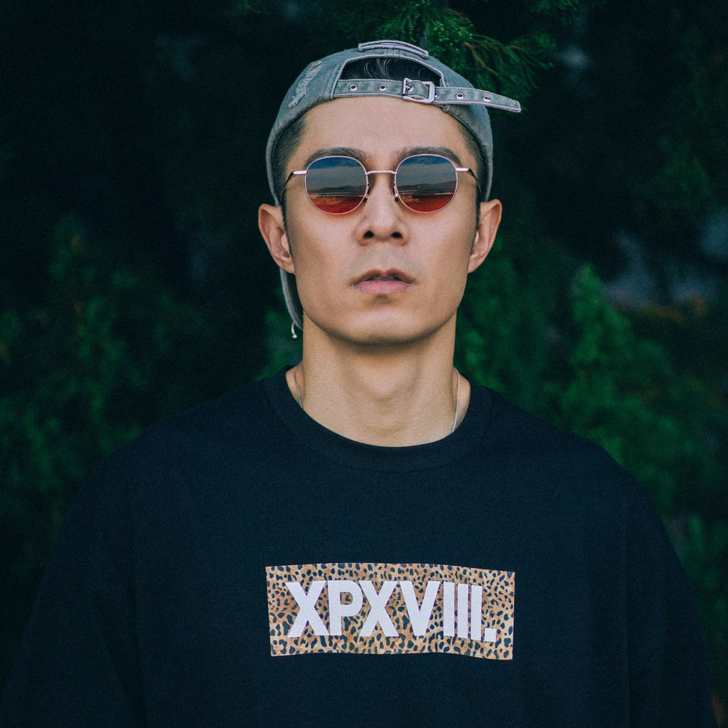 XPX XPXVIII BOX LOGO  BLACK CREW NECK TEE (LEOPARD)