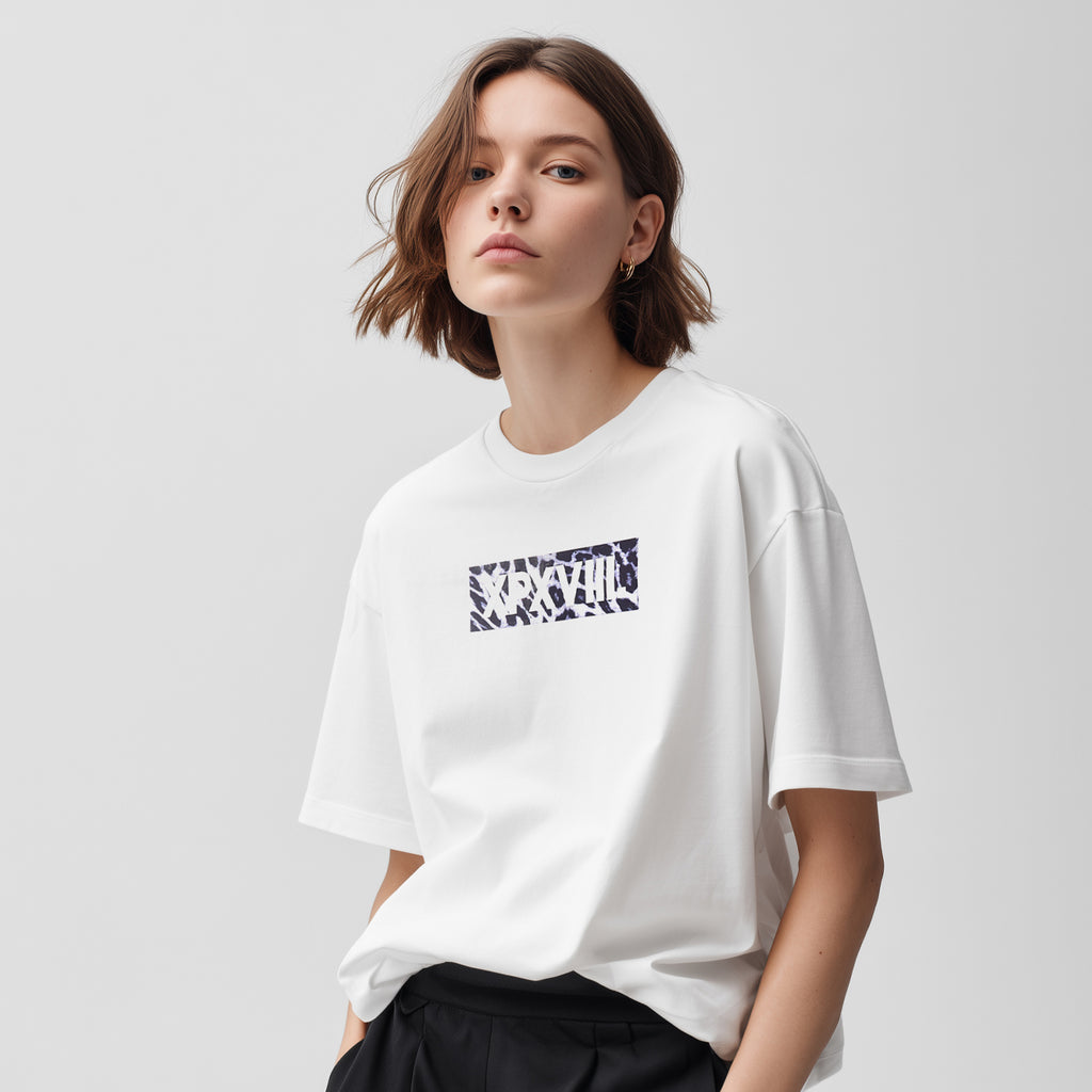 XPX XPXVIII BOX LOGO WHITE CREW NECK TEE (LEOPARD)