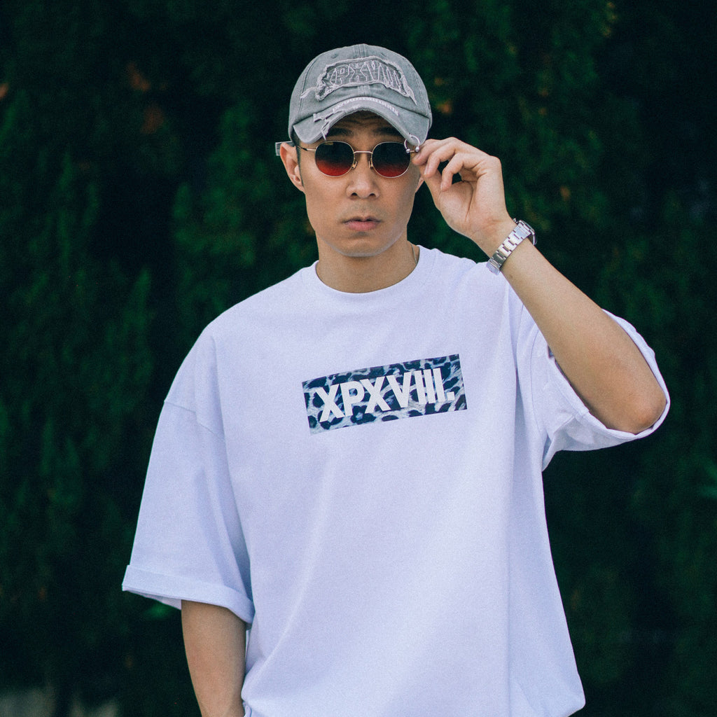 XPX XPXVIII BOX LOGO WHITE CREW NECK TEE (LEOPARD)