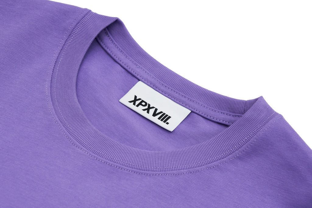 XPX XPXVIII HAND WRITE LOGO WITH METAL SEQUINS PURPLE CREW NECK TEE