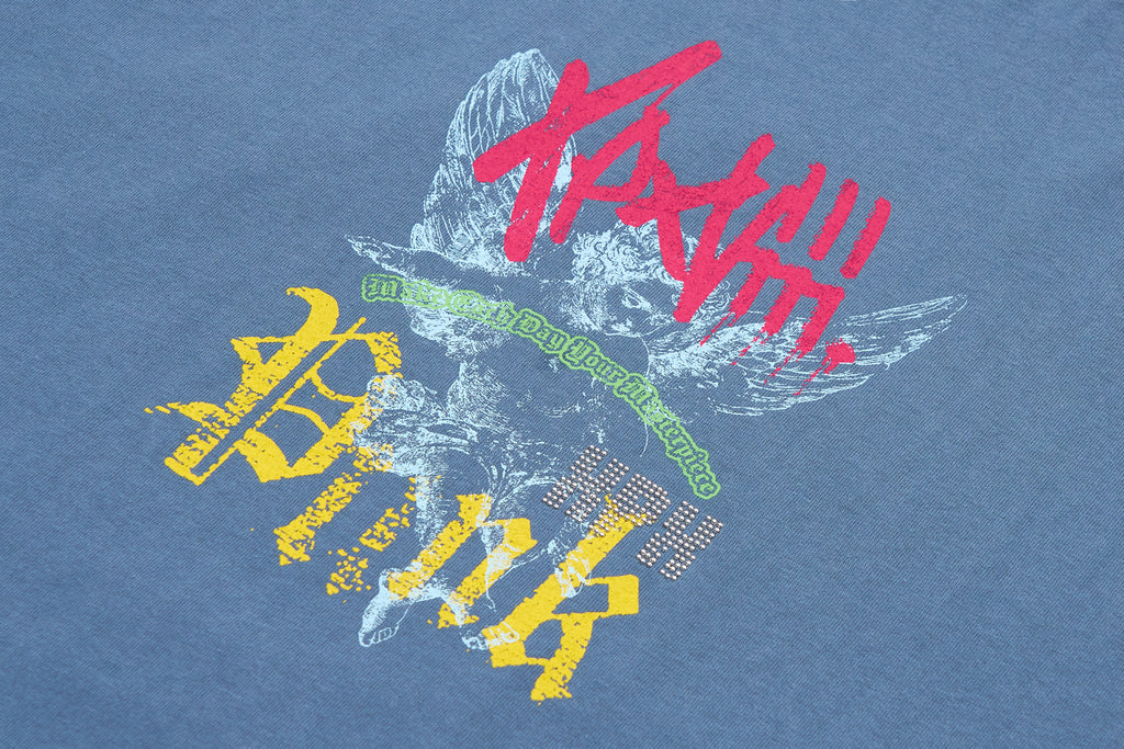 XPX VINTAGE ANGEL VPXVIII GREY BLUE CREW NECK TEE