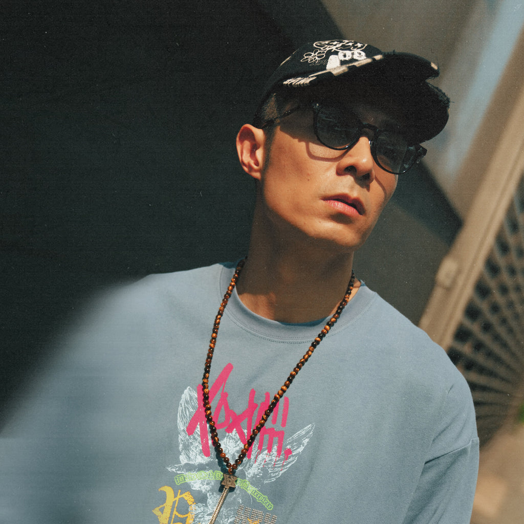 XPX VINTAGE ANGEL VPXVIII GREY BLUE CREW NECK TEE