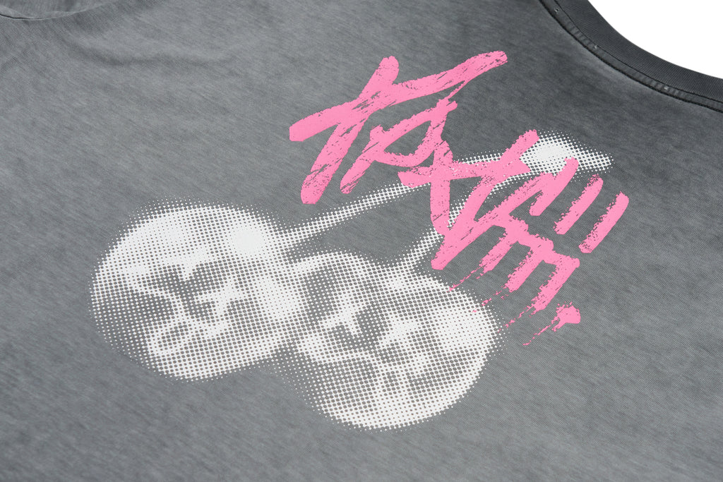 XPX CHERRY BACK PRINT BLACK CREW NECK TEE