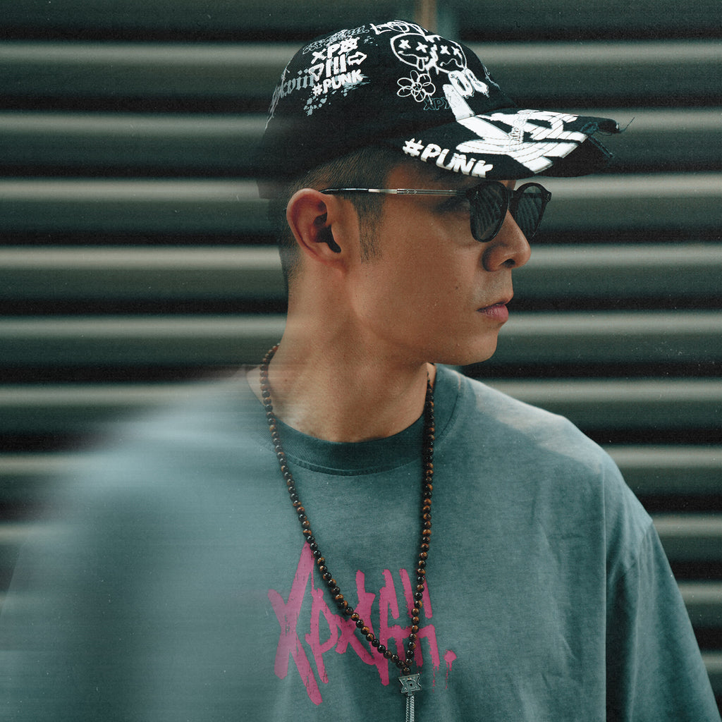 XPX CHERRY BACK PRINT BLACK CREW NECK TEE