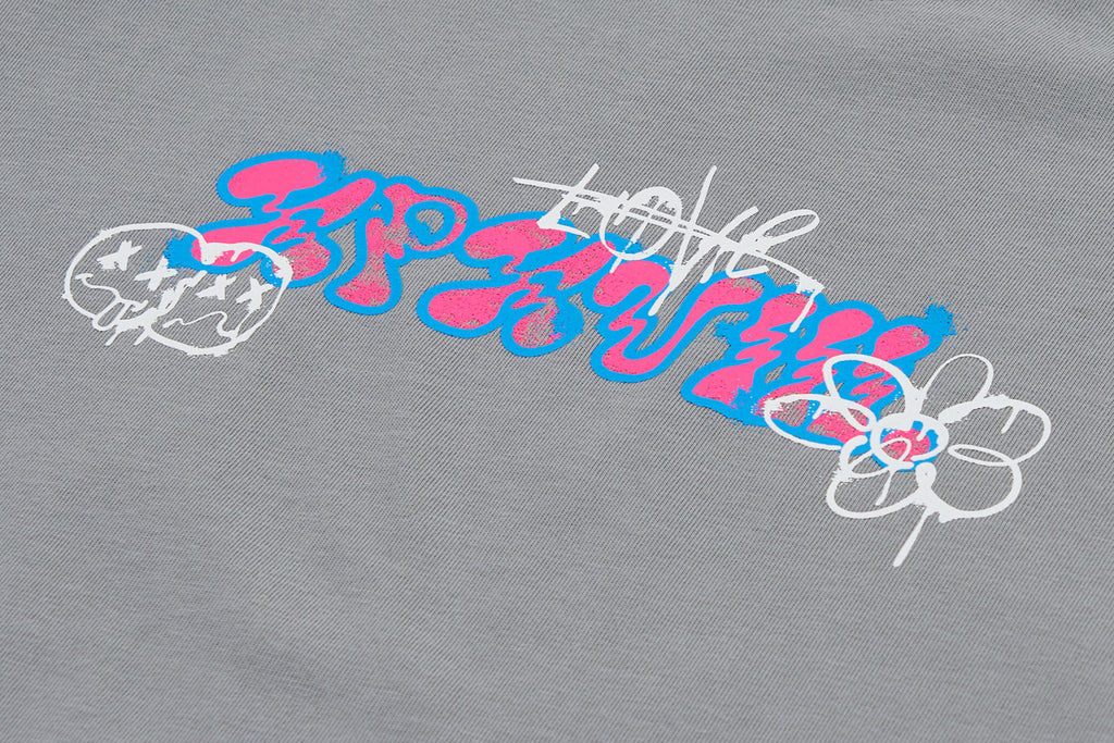 XPX XPXVIII WITH GRAFFITI STYLE SMILE FACES GREY CREW NECK TEE
