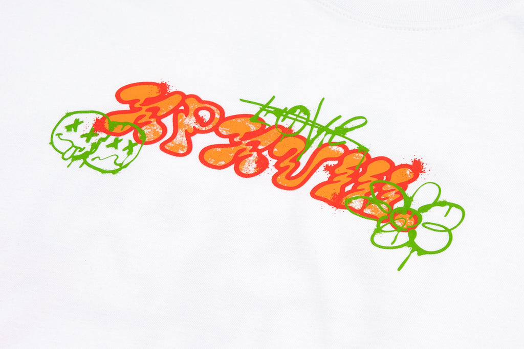 XPX XPXVIII WITH GRAFFITI STYLE SMILE FACES WHITE CREW NECK TEE